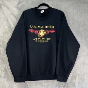 VTG GILDAN Heavy Blend US‎ Marines Attitude Is Everything Black Sweatshirt Sz XL